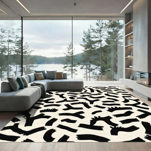 Black Abstract Organic Brushstroke Rug