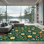 Teal Floral Butterfly Whimsical Garden Rug