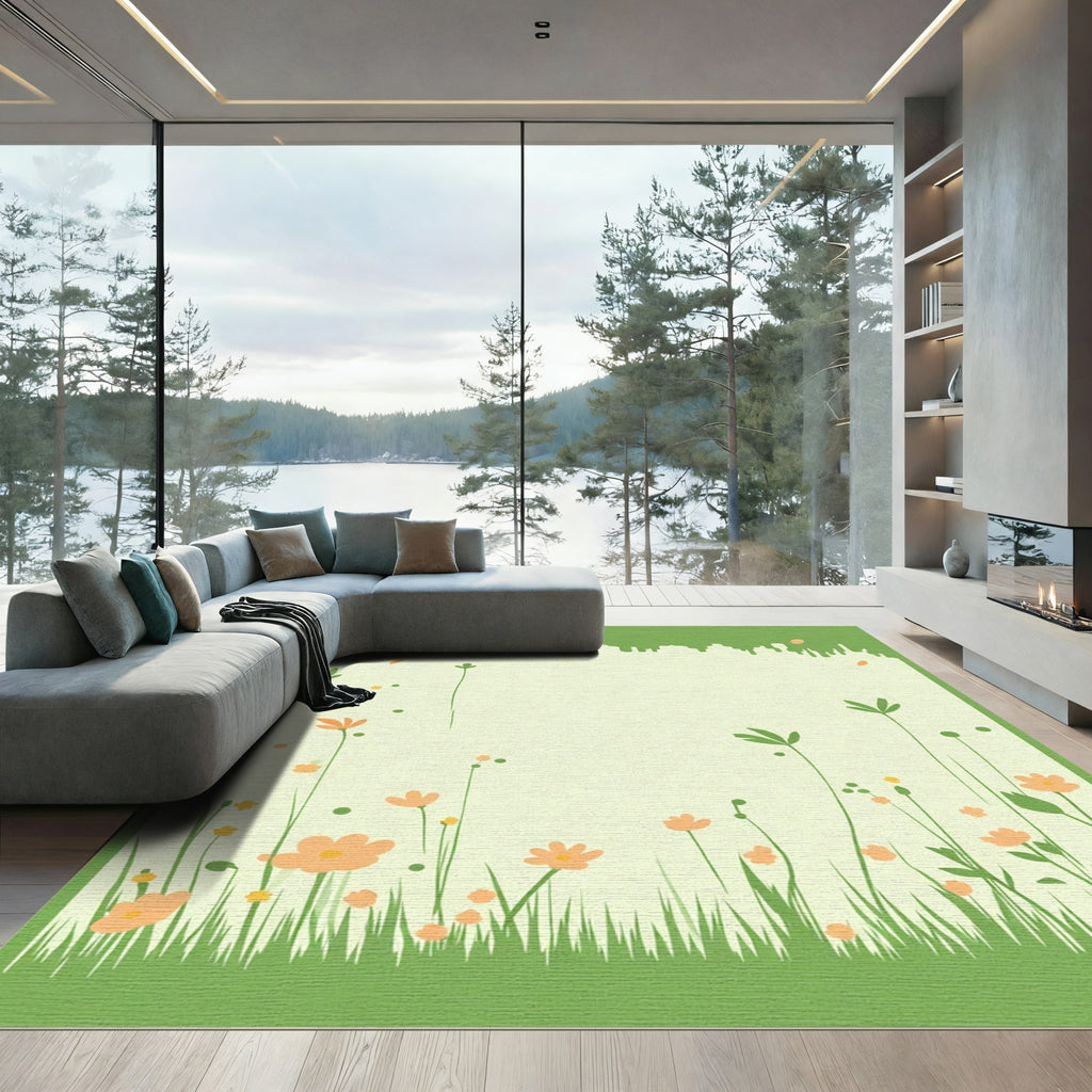 Whimsical Peach Blossom Garden Meadow Rug