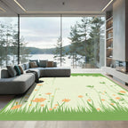 Whimsical Peach Blossom Garden Meadow Rug