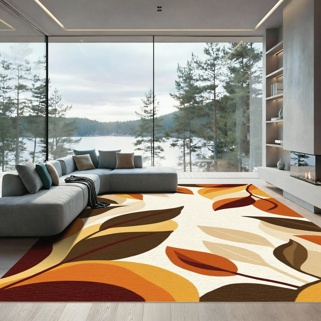 Warm Autumn Leaf Branch Arrangement Rug