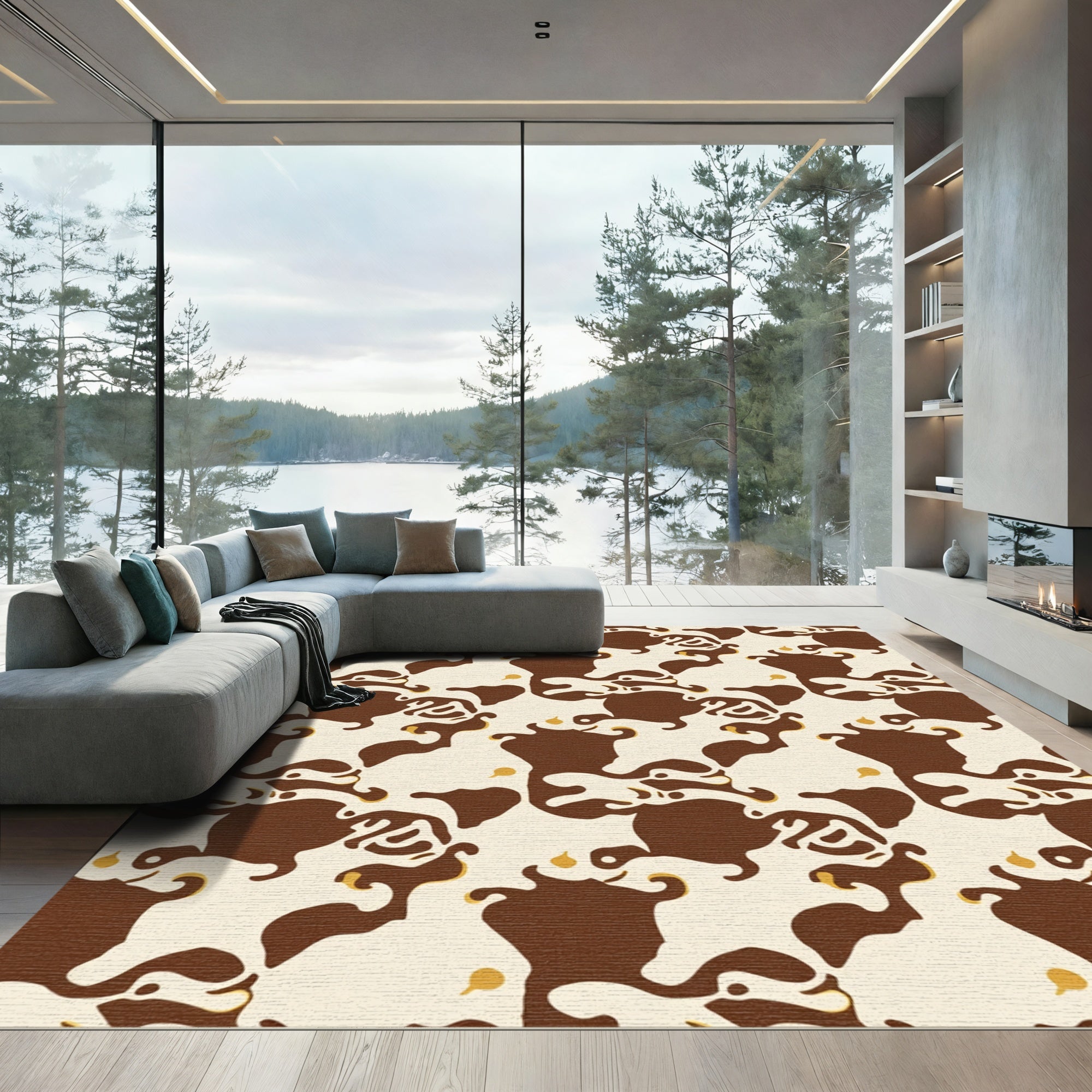 Brown Cream Organic Splatter Swirl Rug