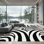 Black White Swirling Diamond Stripe Rug