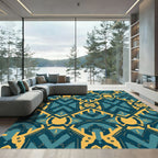 Teal Gold Interlocking Geometric Rug