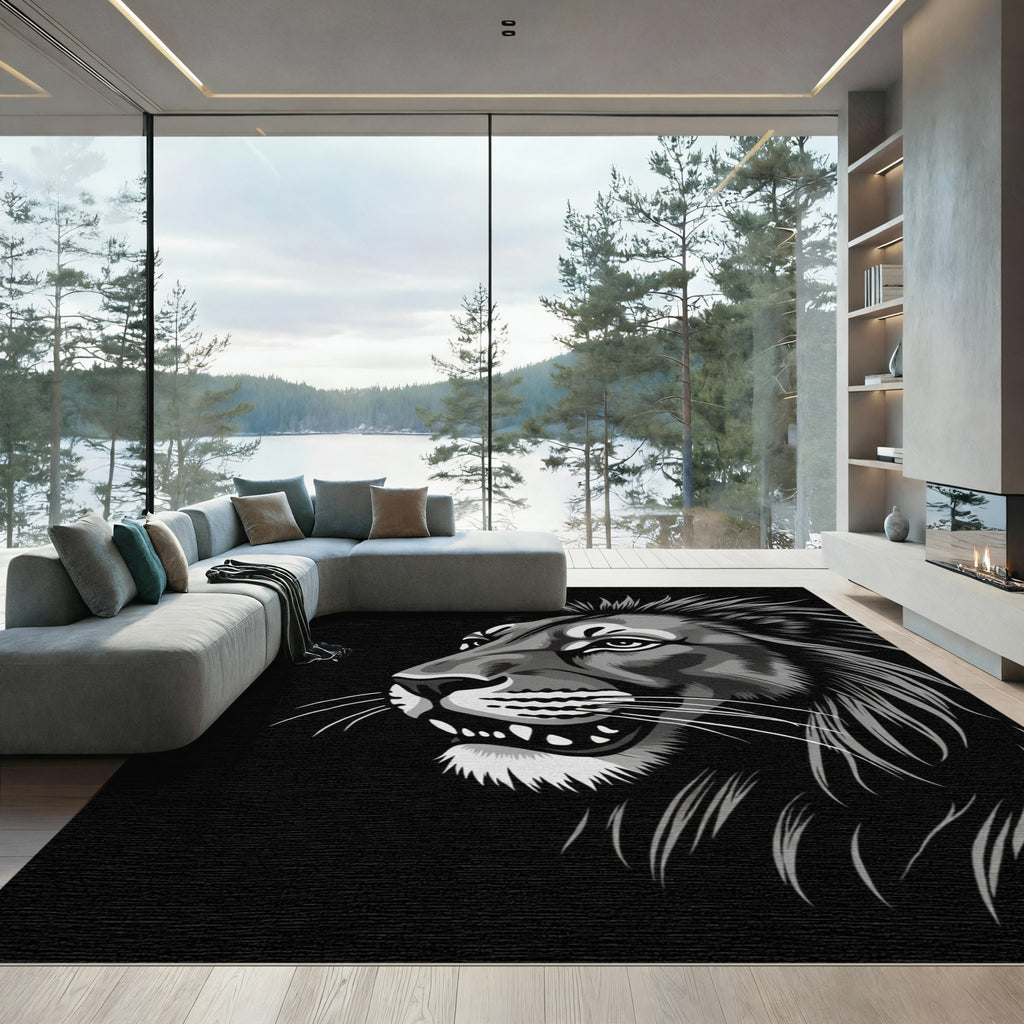 Monochromatic Lion Face Portrait Rug