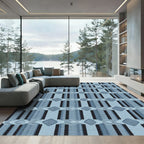 Dark Blue Striped Diamond Fabric Rug