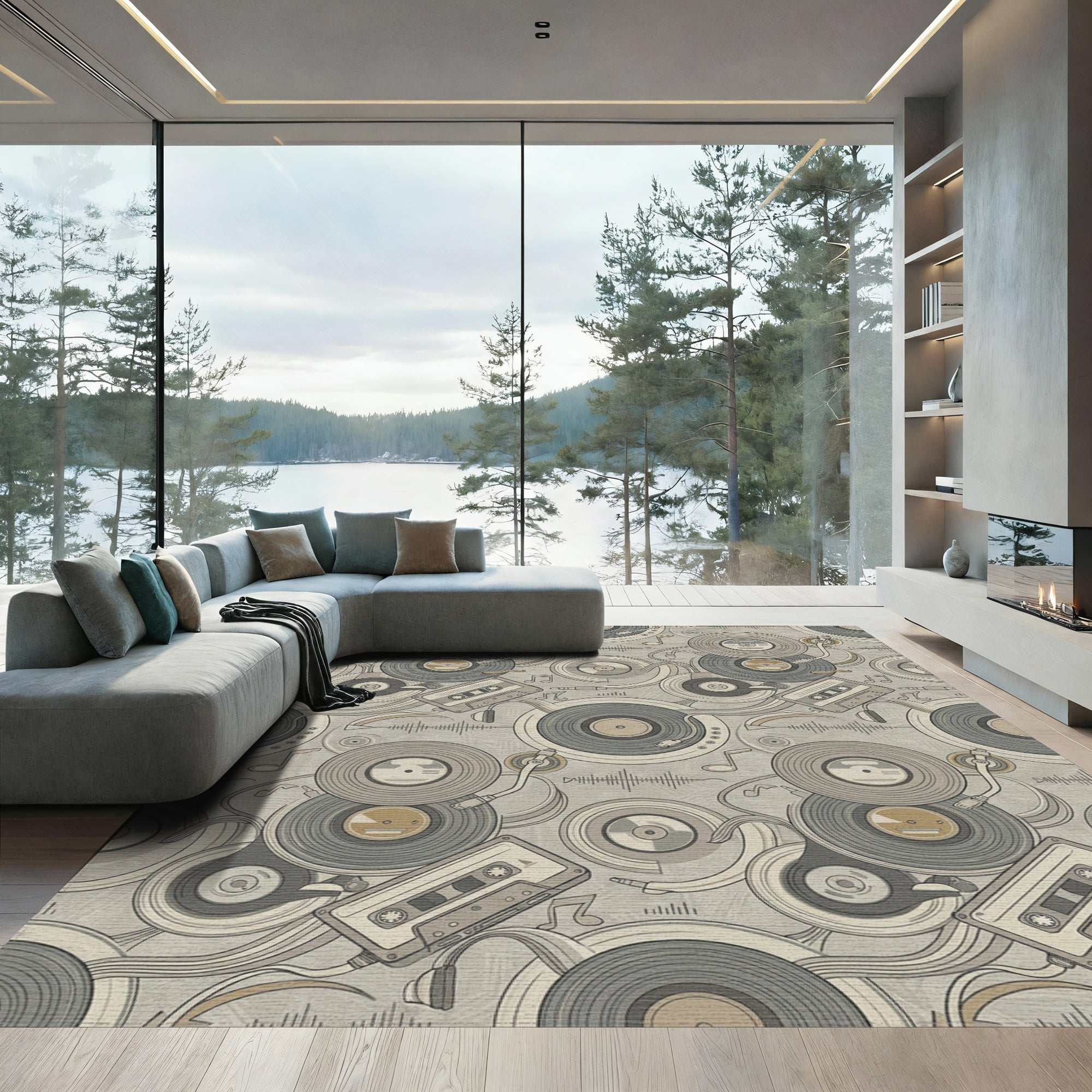 Vintage Vinyl Record Cassette Collage Rug
