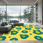 Retro Teal Floral Yellow Background Rug