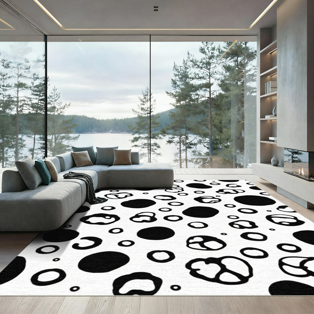 Black White Abstract Organic Shapes Rug