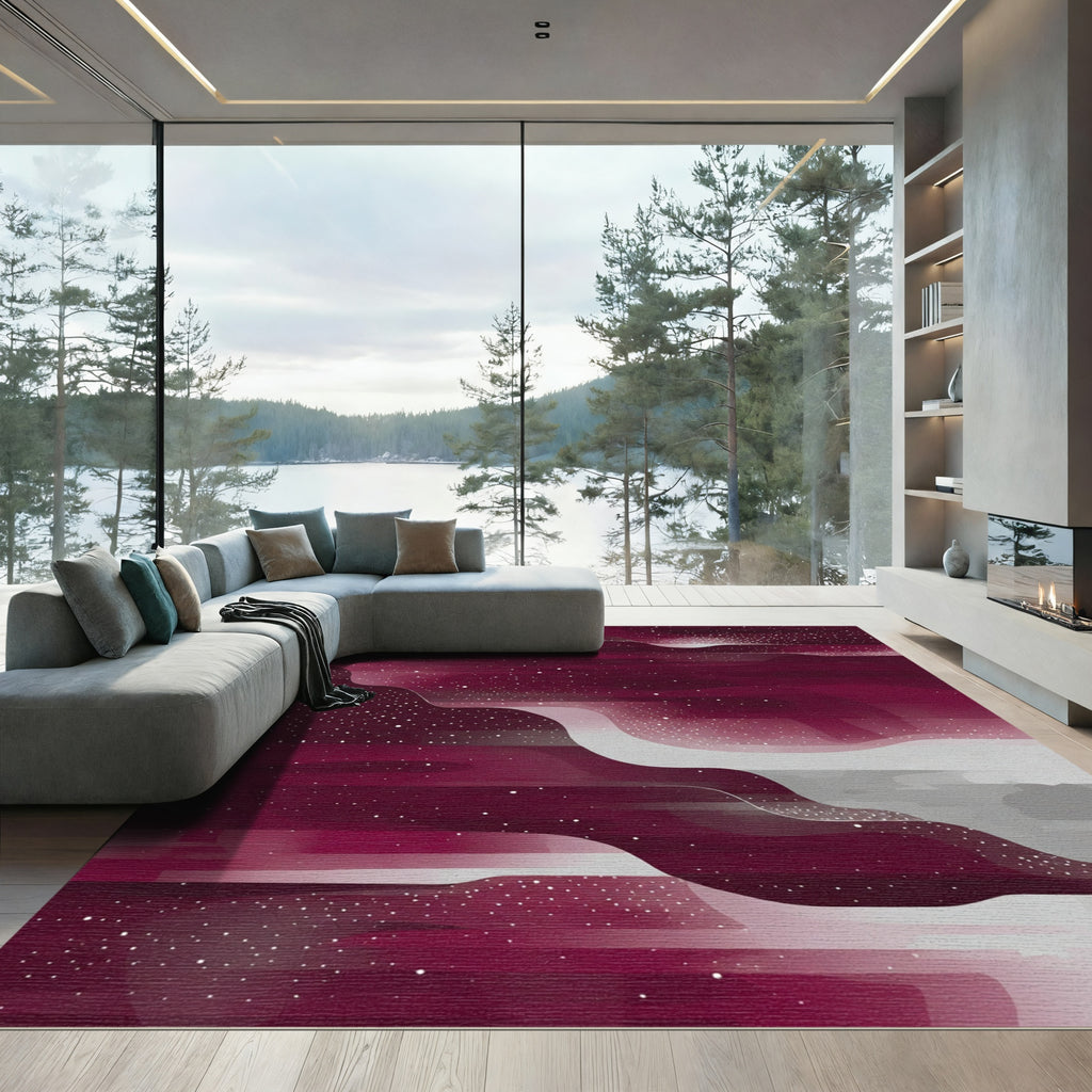 Crimson White Stardust Nebula Abstract Rug