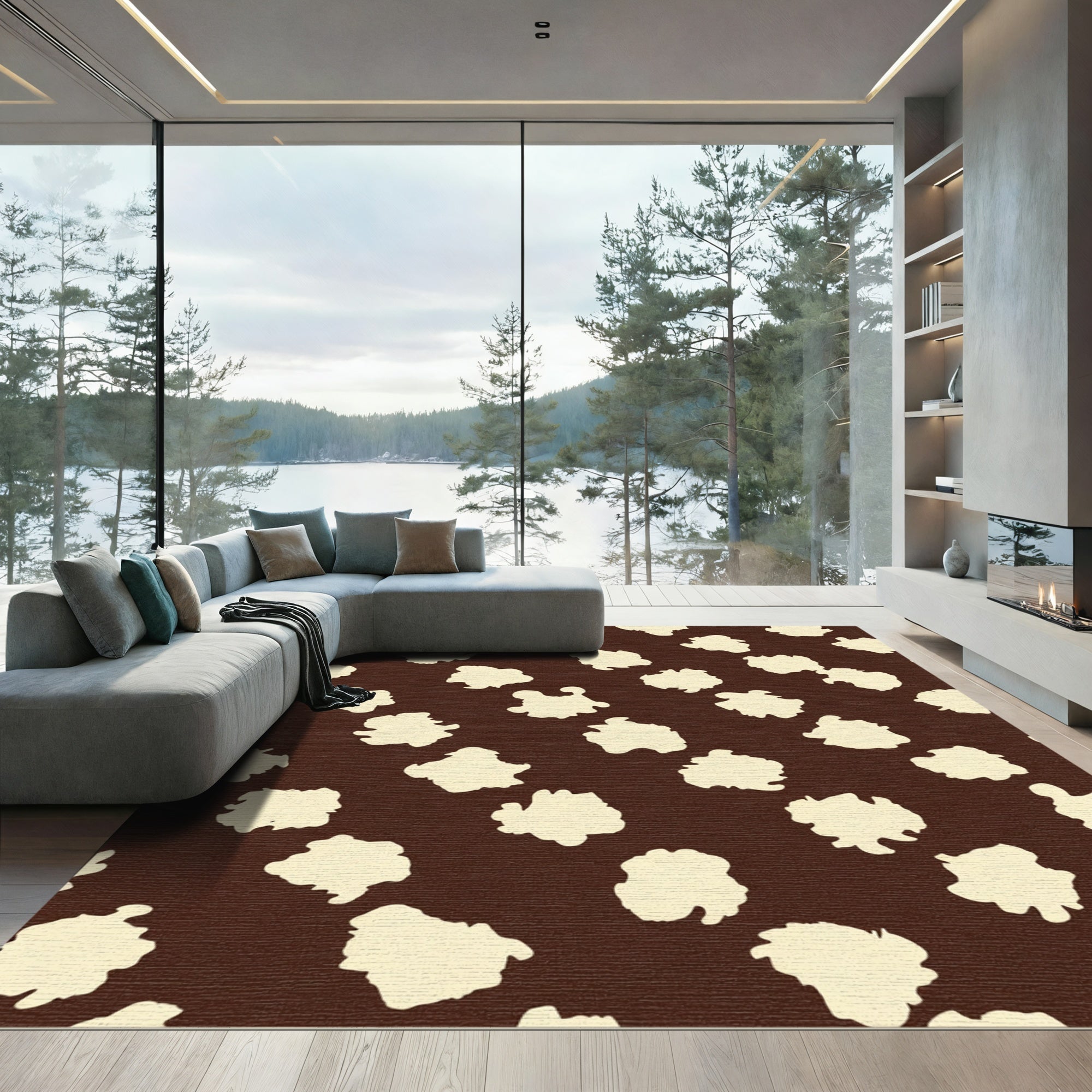 Brown Cream Animal Spot Rug