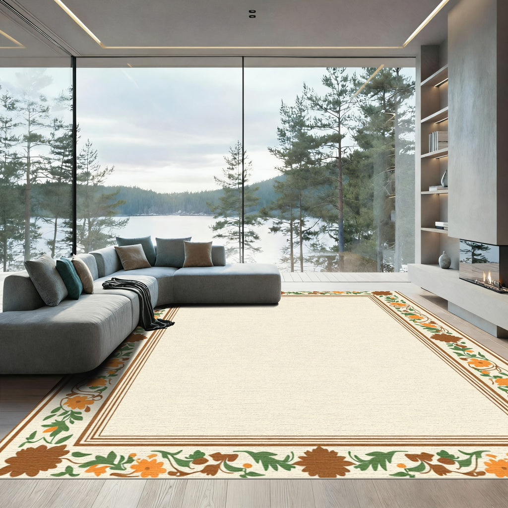 Earthy Autumn Floral Vine Border Rug