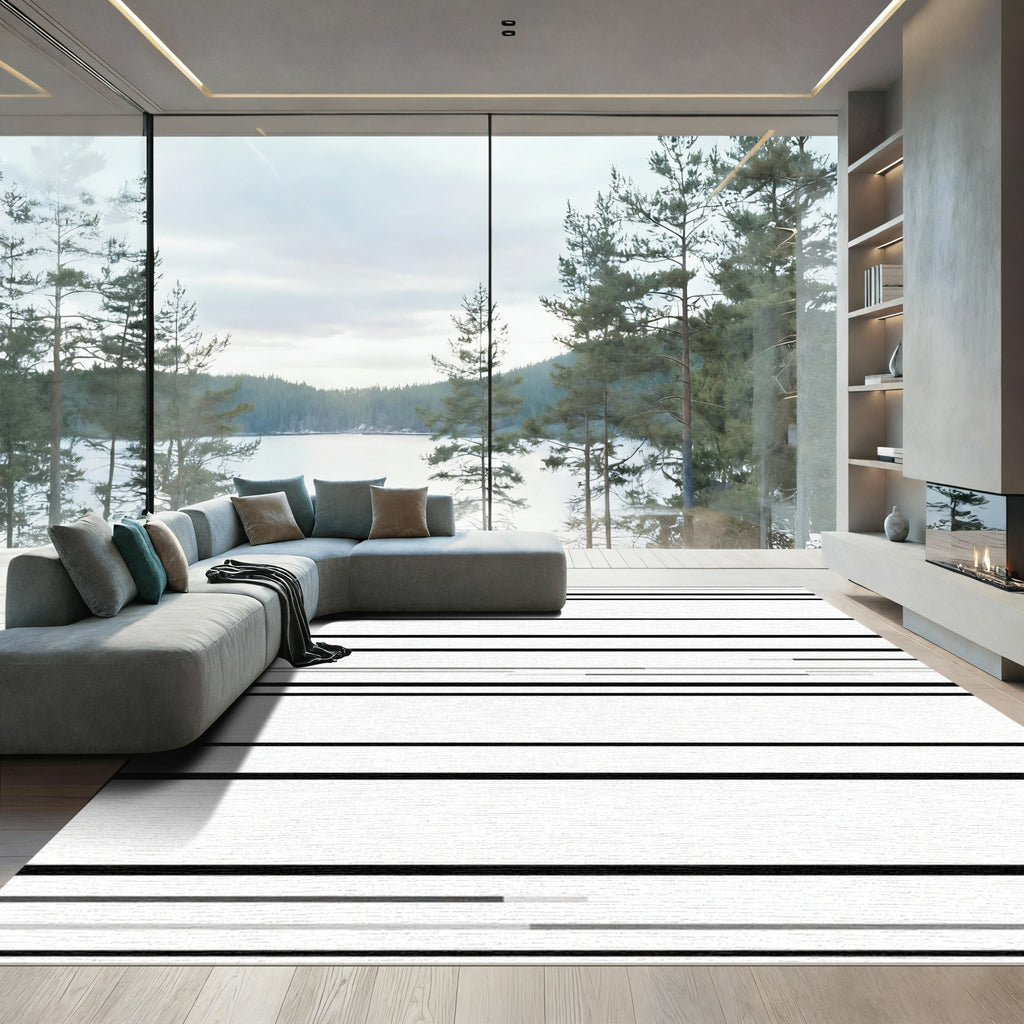 Modern Black White Striped Lines Rug