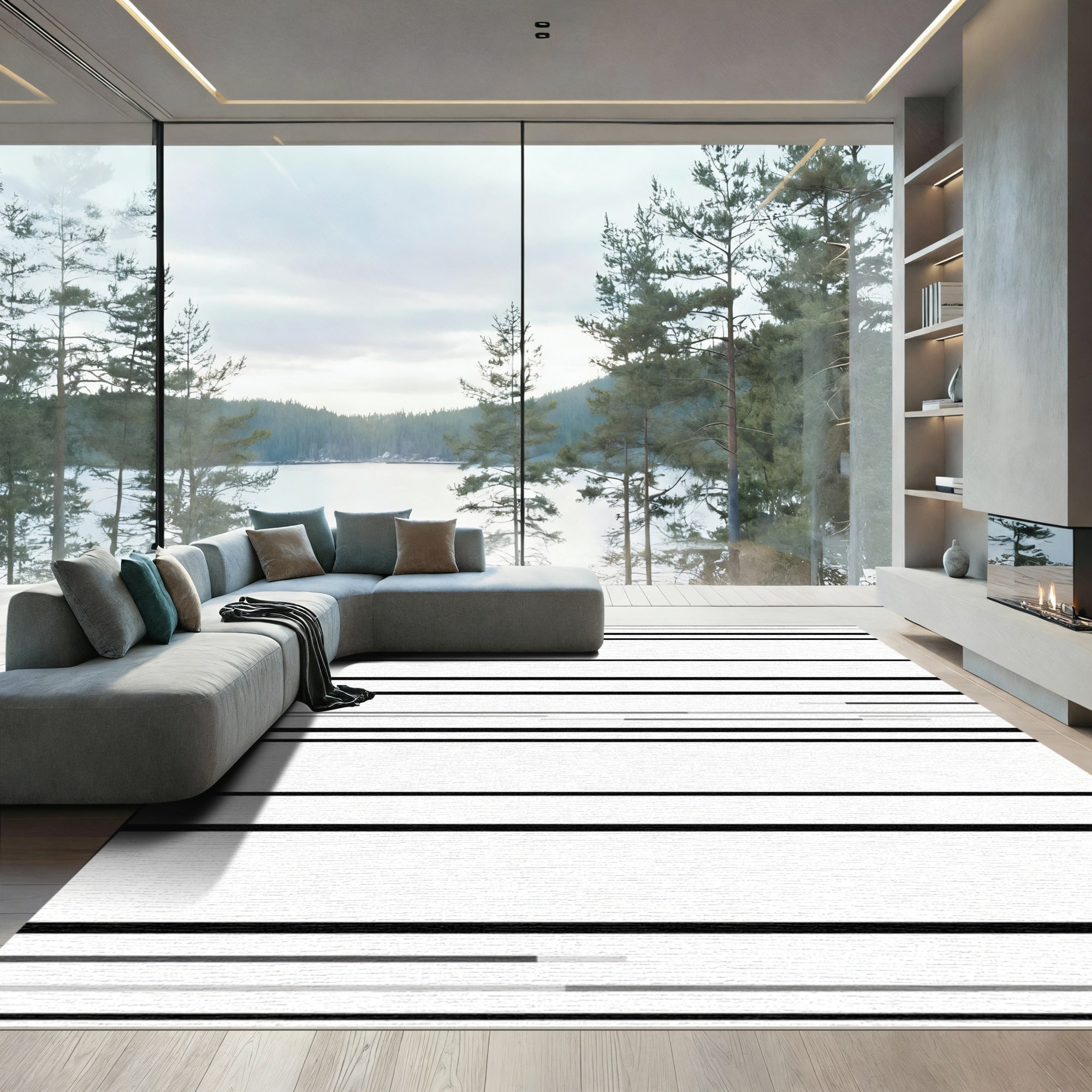 Modern Black White Striped Lines Rug