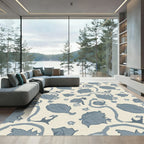 Rustic Blue Floral Vine Swirls Rug