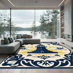 Naval Blue Yellow Lighthouse Motif Rug