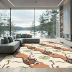 Terracotta Green Leaf Abstract Swirl Rug