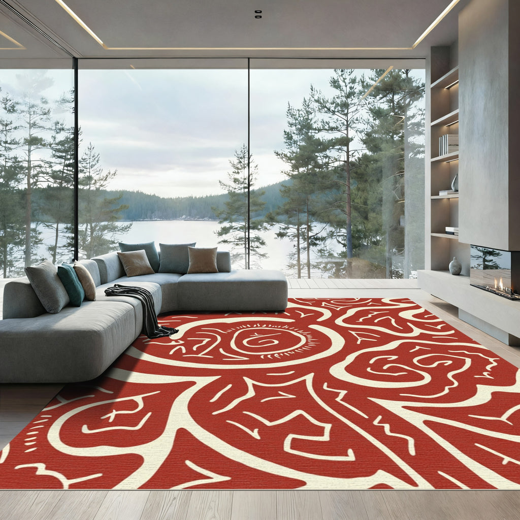 Crimson Abstract Swirl Organic Rug