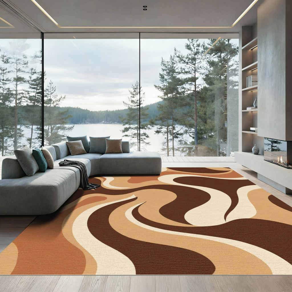 Retro Earthy Swirl Abstract Rug