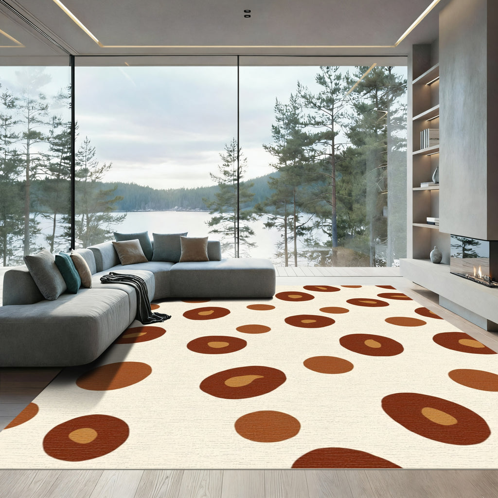 Cream Brown Abstract Spot Rug
