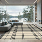 Cream Black Striped Plaid Rug
