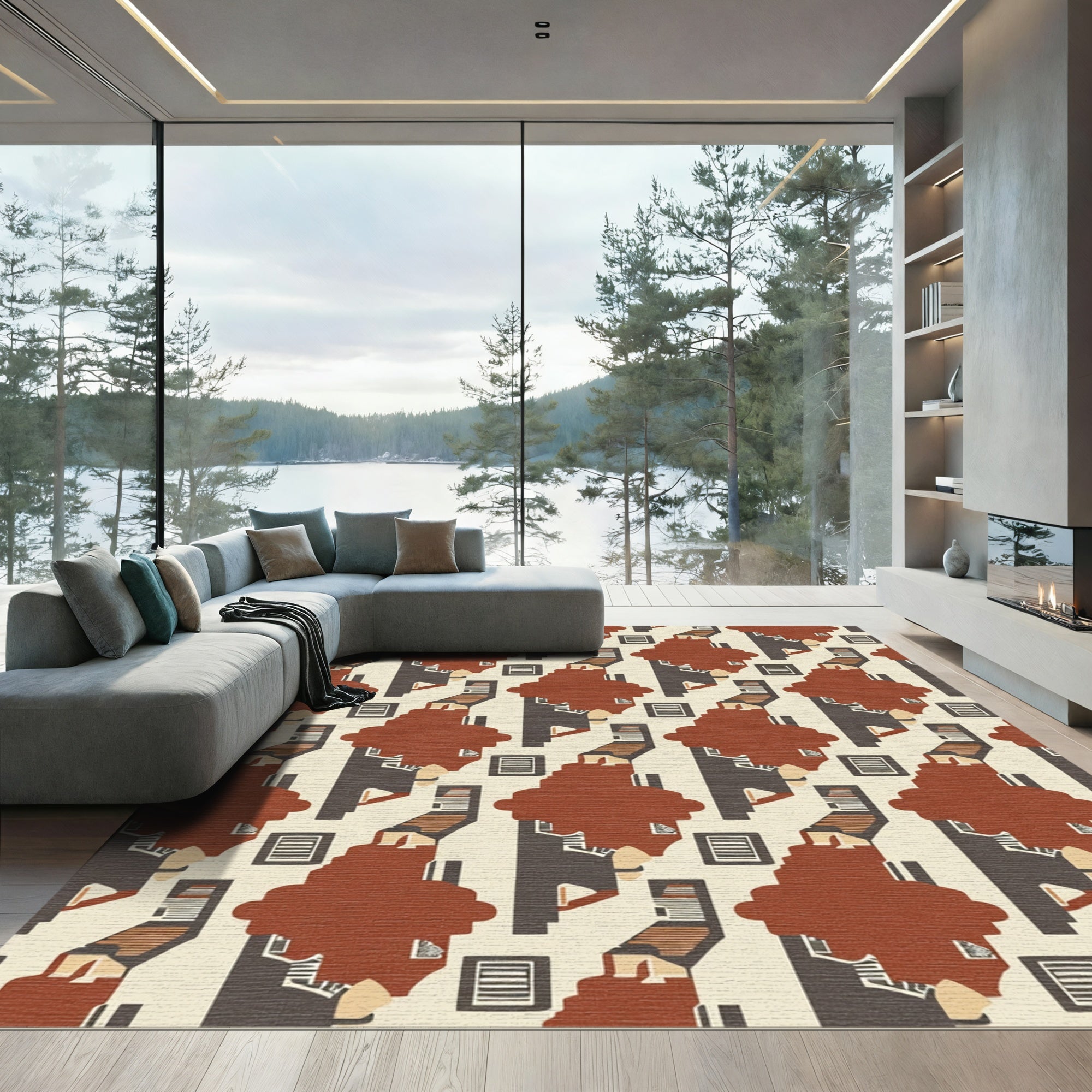 Retro Brown Staircase Abstract Layout Rug