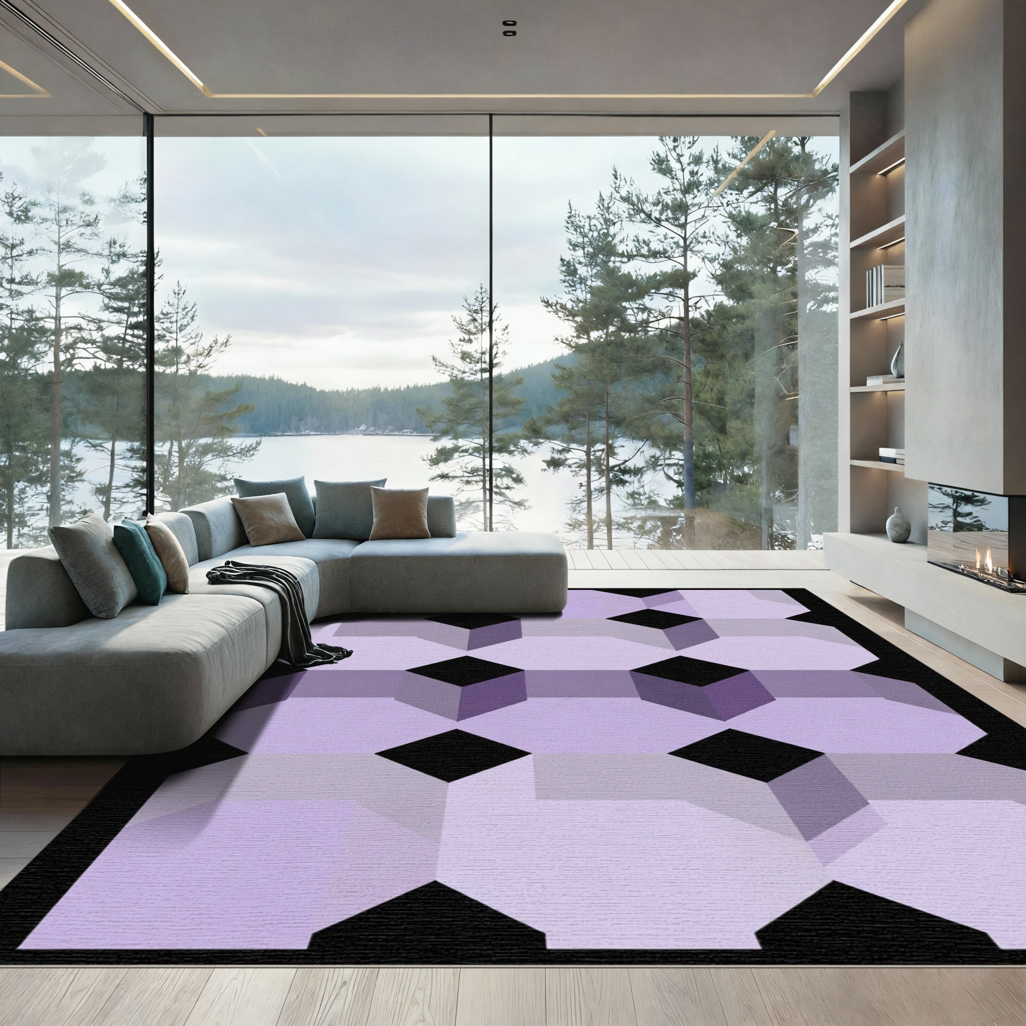 Purple Geometric Octagon Illusion Rug