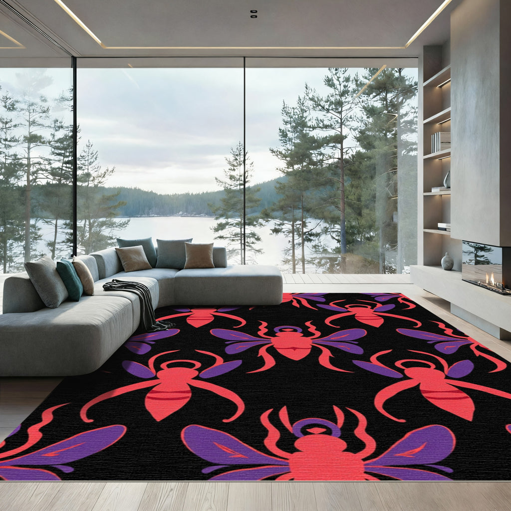 Red Purple Insect Repeat Rug