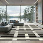 Black and Cream Lined Geometry Rug