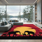 Crimson Sunset Elephant Herd Silhouette Rug