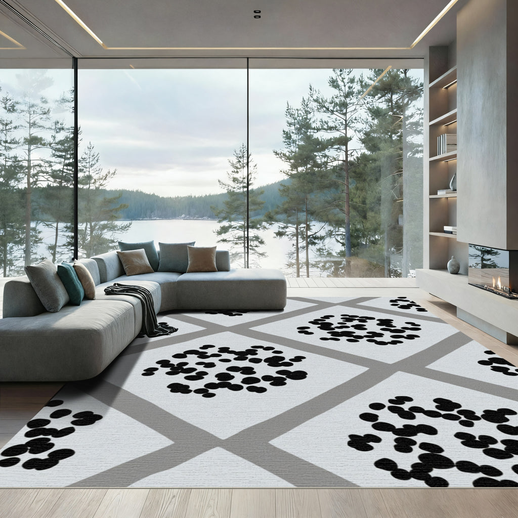 Abstract Gray Polka Dot Diamond Rug