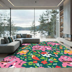 Whimsical Pink Creatures Floral Garden Rug