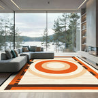 Retro Orange Radial Geometric Border Rug