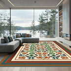Terracotta Green Floral Symmetry Rug