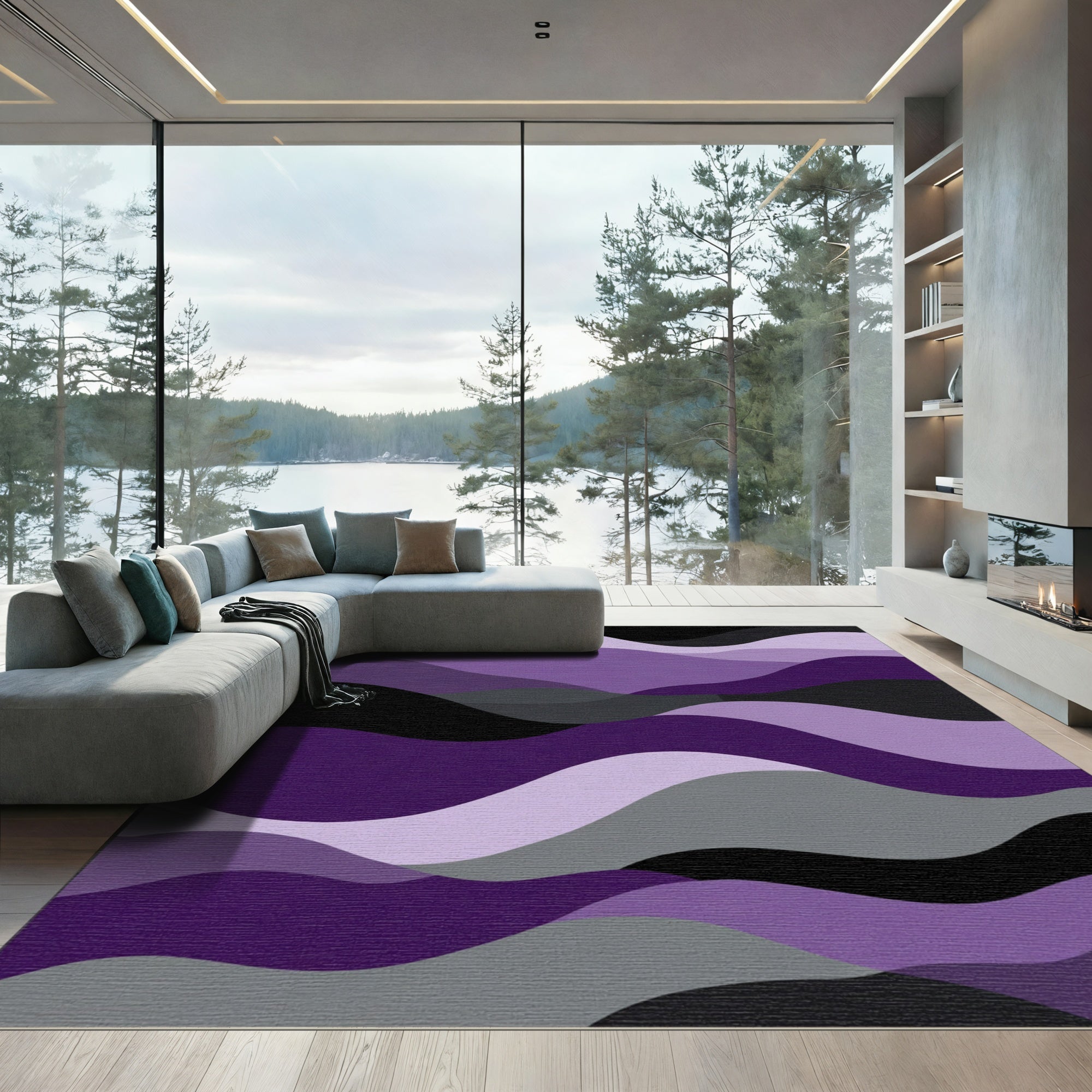 Deep Purple Gradient Abstract Waves Rug