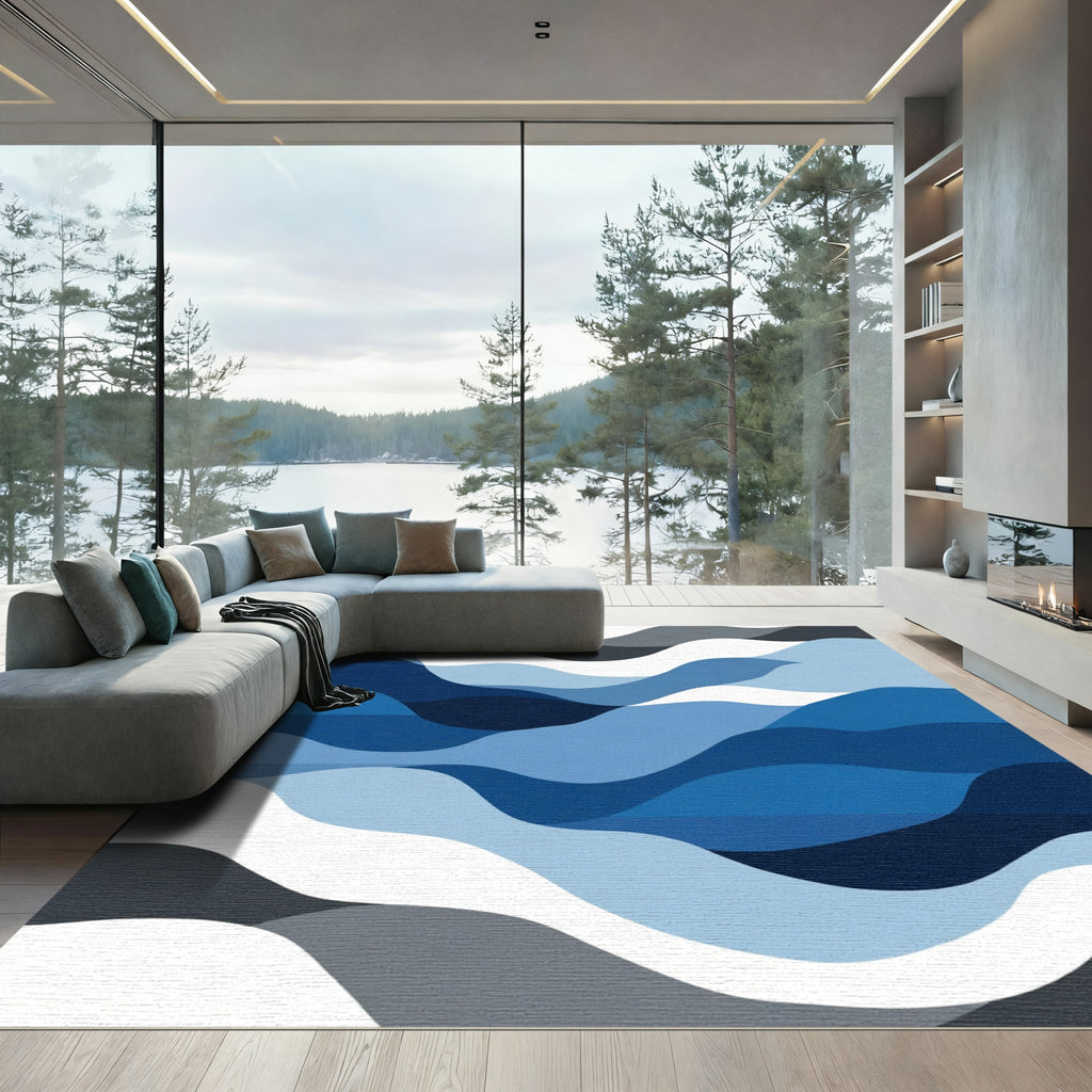 Oceanic Blue Layers Flowing Rug