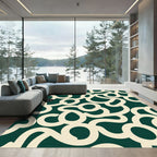 Cream Abstract Swirls Deep Green Rug