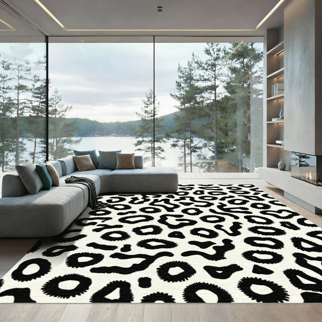 Bold Black Spots Cream Background Rug