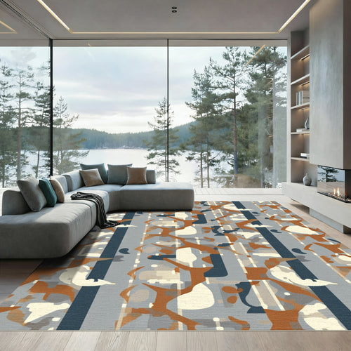 Abstract Blue Rust Organic Stripe Rug