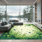 Lush Green Butterfly Forest Scene Rug