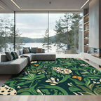 Deep Emerald Abstract Tropical Fern Rug