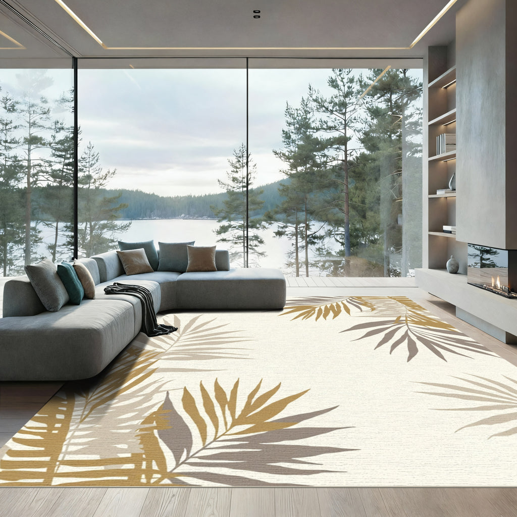 Golden Brown Palm Frond Shadow Rug