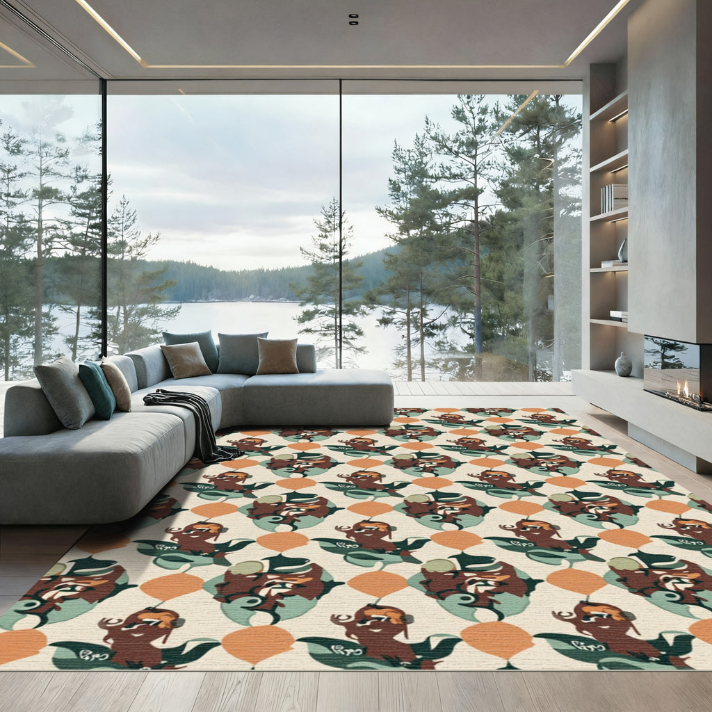 Retro Brown Green Amber Abstract Collage Rug