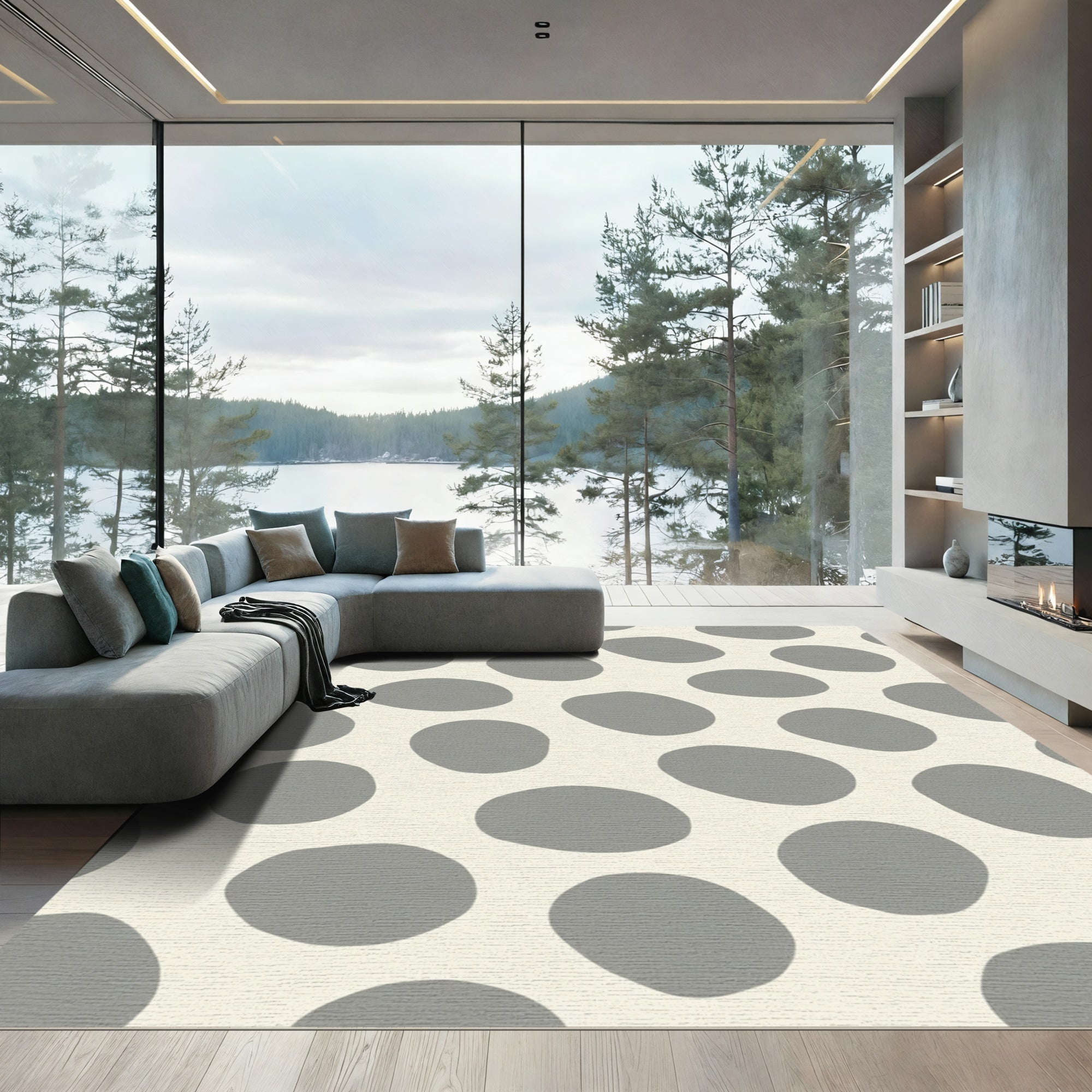 Gray Pebble Scattered Comfy Rug