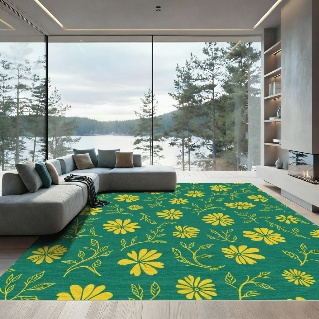 Emerald Yellow Floral Vine Rug