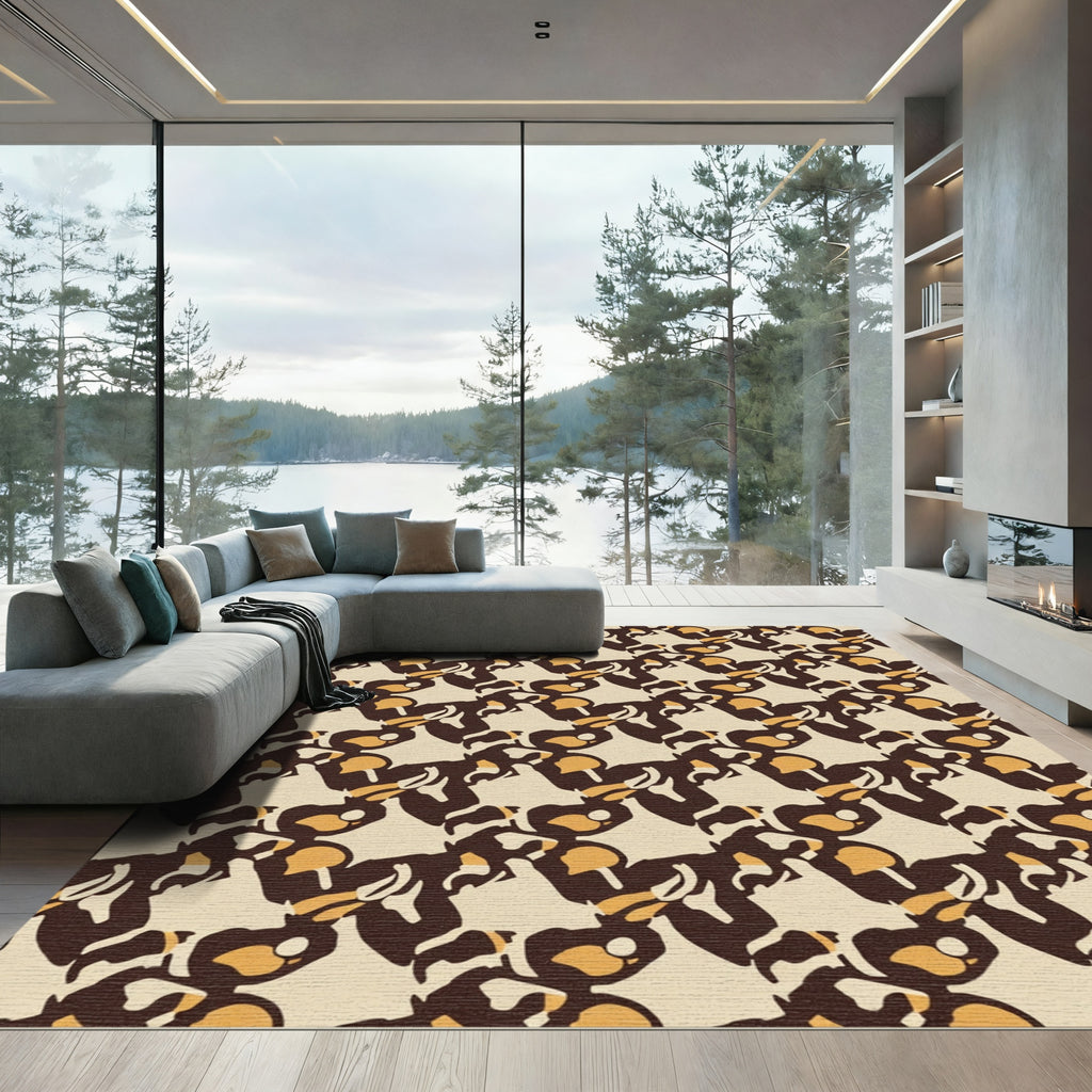 Retro Brown Gold Abstract Cascade Rug