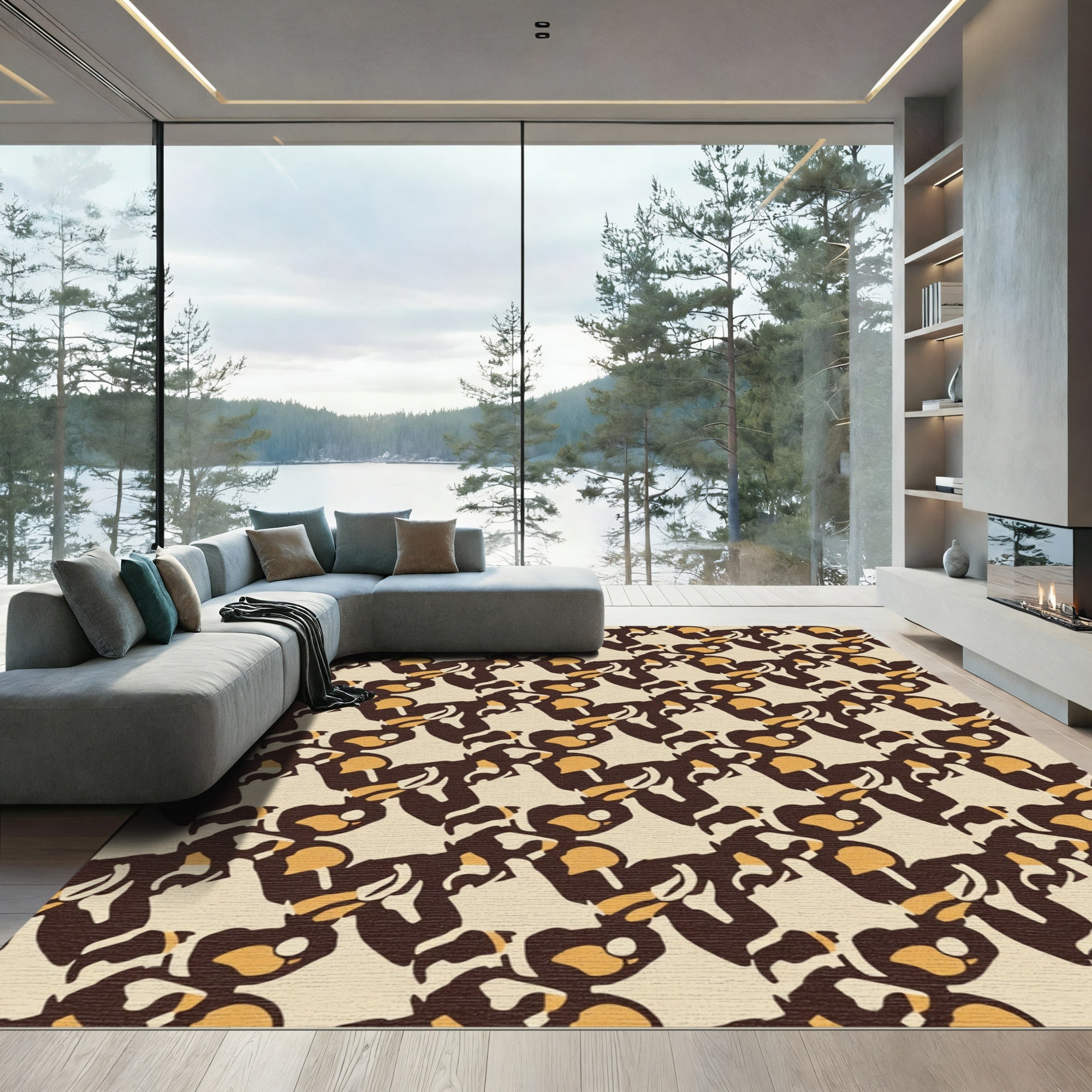 Retro Brown Gold Abstract Cascade Rug