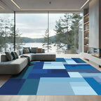 Shades Of Blue Geometric Blocks Rug