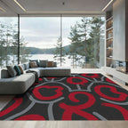 Bold Red Abstract Swirl Grid Rug