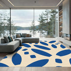 Deep Blue Abstract Leaf Shapes Rug